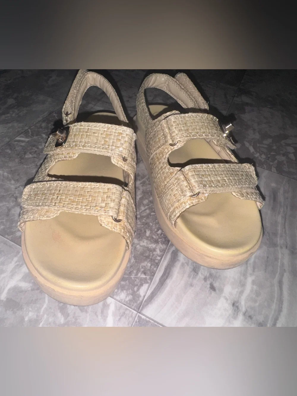 Art Class Girls Size 3 Beige Raffia Platform Sandals Adjustable Straps